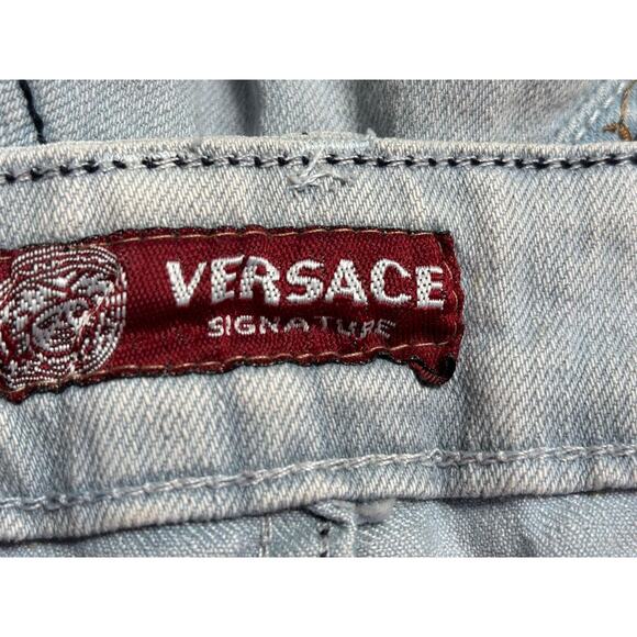 Versace Signature Jeans Womens Light Wash Straight Leg Embroidered Pockets Denim - Picture 3 of 7